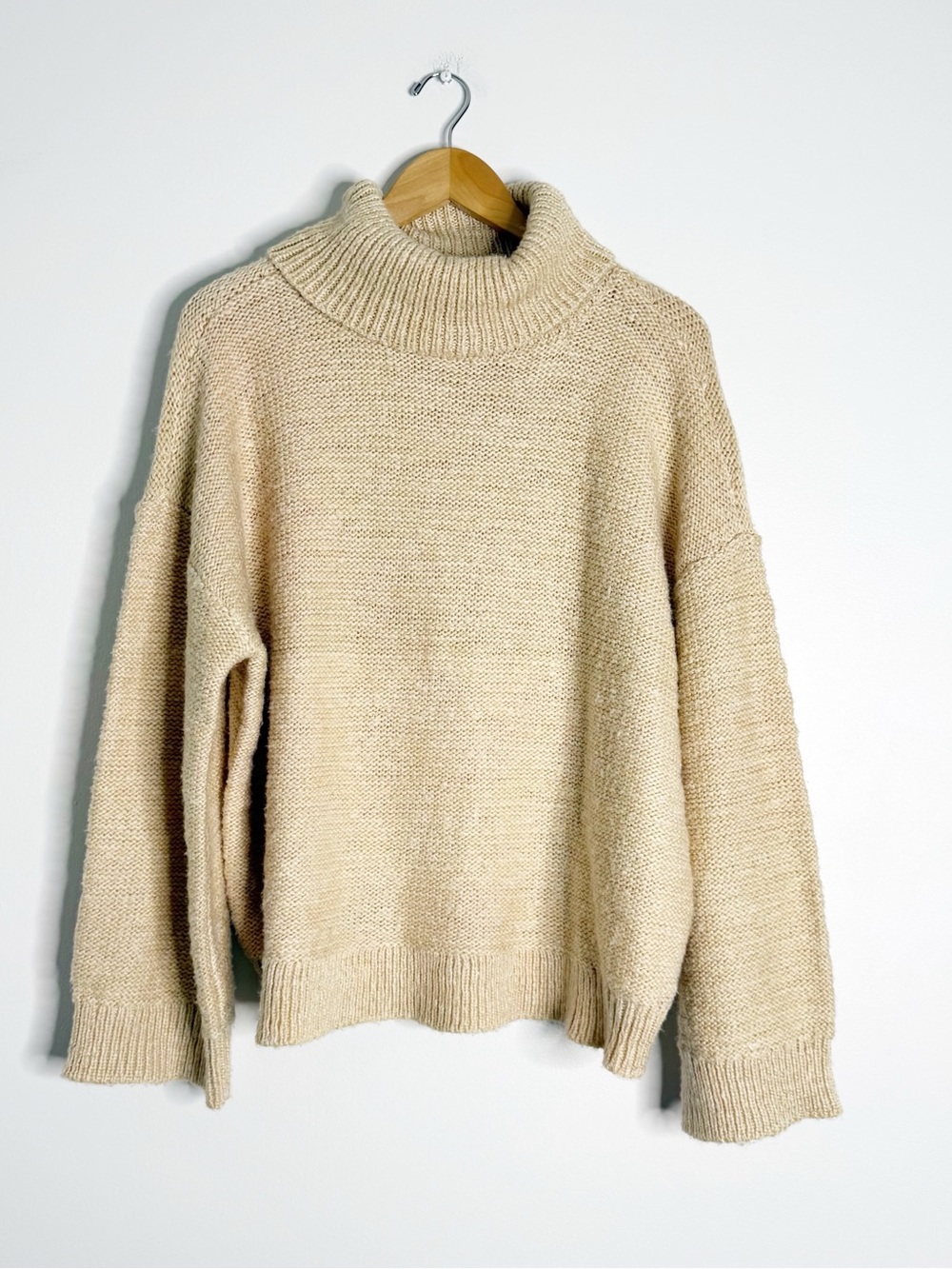 Haven Well Within Cowl Neck Turtleneck Sweater Size XL Cream Wool Blend